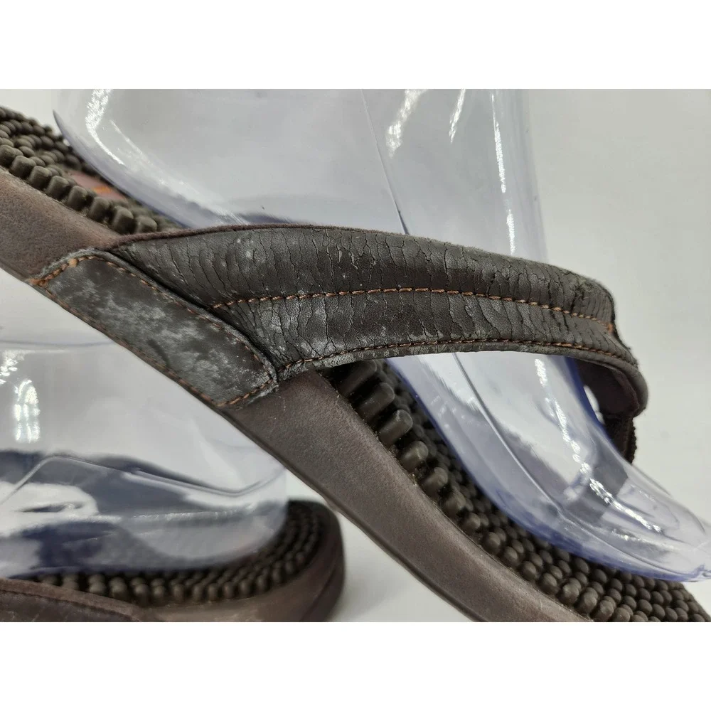 Kenkoh Spirit V Flip Flop Sandals Mens 9 Brown Leather Acupressure Massage 2314
